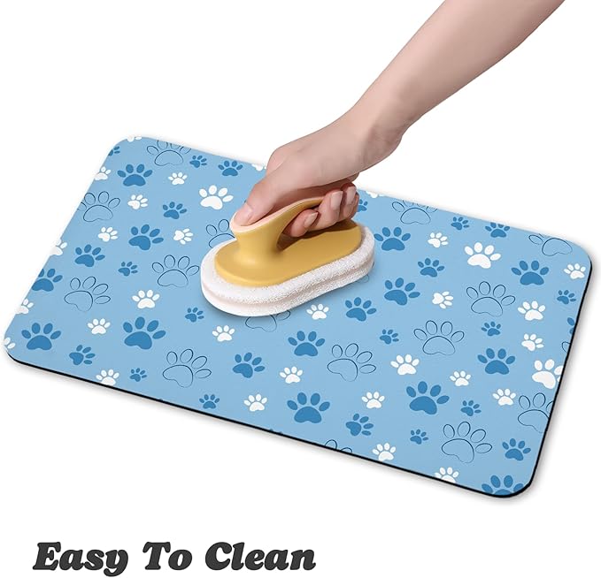 Dog Food Mat, Absorbent Water Bowl Mats Cat Pet Feeding Placemats Blue 16 * 24 inch