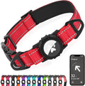 Joytale Airtag Dog Collar, Reflective Pet Collar with Waterproof AirTag Holder, Dual D-Rings, Soft Padded Adjustable for Large Dogs, Red, L