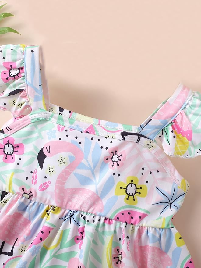 Toddler Baby Girls Summer Clothes Outfits Ruffled Sleeve Dinosaur Shirt Leopard Tops and Shorts Pants Sets 2PCS
