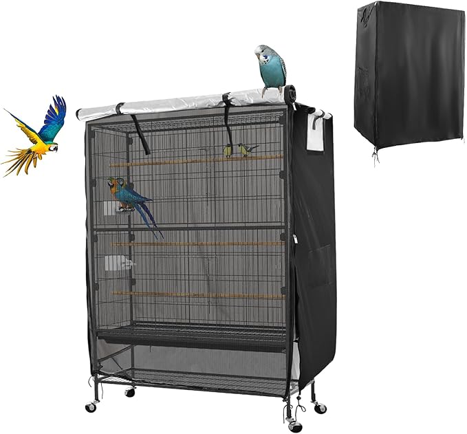 Bird Cage Covers for Night,38”L×23”W×51”H,420D Fabric Washable Waterproof Large Dust Pet Birdcage Breathable Warm Protection Cover,Distraction and Light Eliminator for Winter,Cats,Mink(with Mesh)