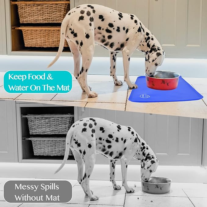 Silicone Waterproof Dog Cat Pet Feeding Mats, Non Slip, Easy Clean Pet Dog Cat Bowl Mats Placemat (24" x 16") Navy Blue