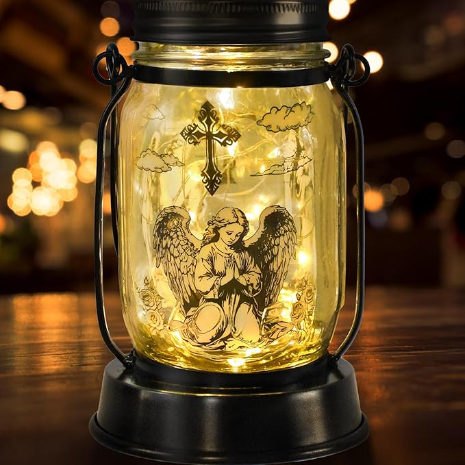 kyoryuger Guardian Angel Gifts for Women/Men Angel Praying Solar Lantern Mom Birthday, Mothers Day, Sympathy Solar Lantern Garden Decoration Outside for Yard, Patio,Backyard,Porch, Torches