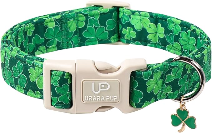 St. Patrick's Day Dog Collar, UP URARA PUP Shamrock Adjustable Pet Collar with Quick Release, St. Patrick's Day Dog Accessories for Small Medium Large Dogs