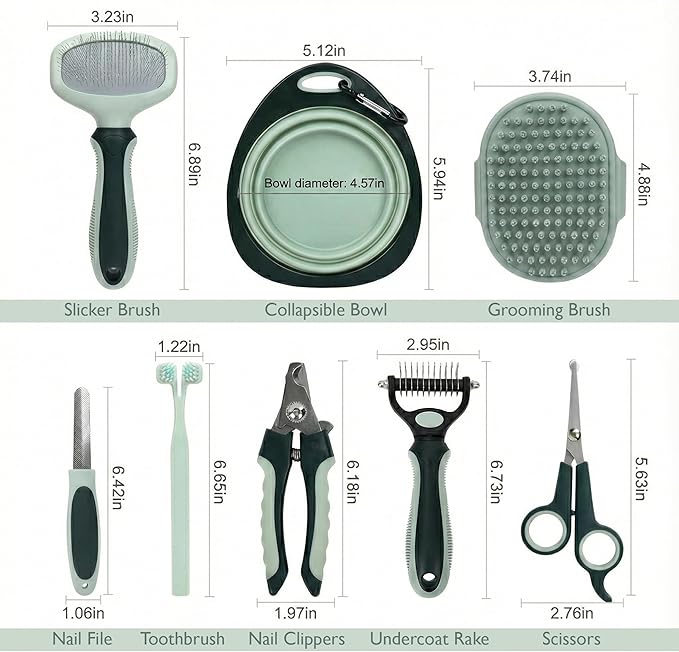 HamInWay 8-in-1 Pet Grooming Kit for Dogs & Cats – Includes Brushes, Combs, Nail Clippers & File – Professional Grooming Tools Set in Logo Bag – Safe, Gentle & Durable – Ideal for All Pet Sizes