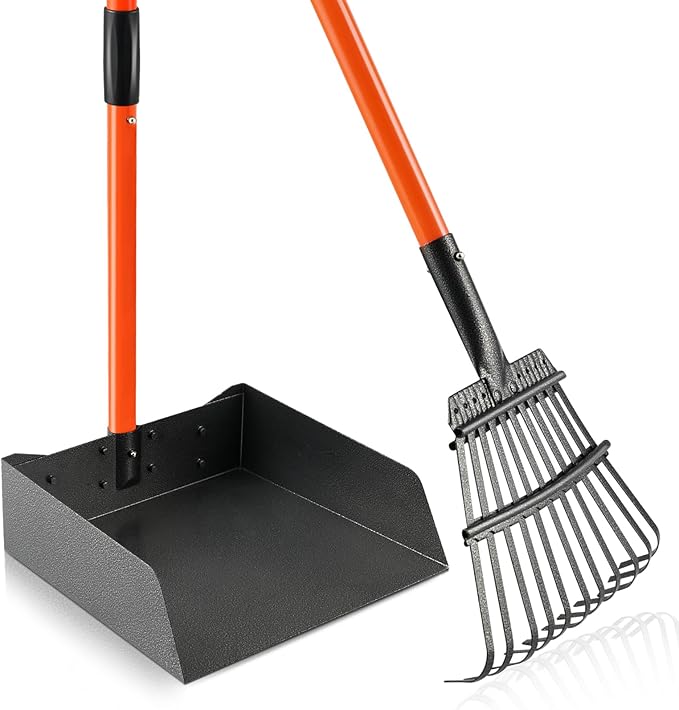 Pooper Scooper, Detachable Long Handle Dog Pooper Scoopers with Heavy Duty Metal Rake and Tray, Durable Pooper Scooper for Large Dogs, Great for Lawn, Grass, Dirt, Gravel, Yard