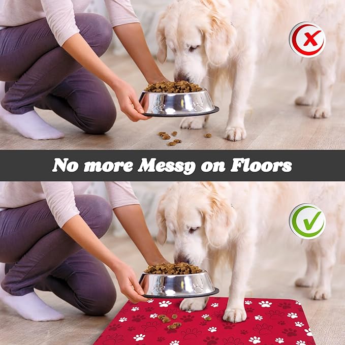 Dog Food Mat, Absorbent Water Bowl Mats Cat Pet Feeding Placemats Red 17 * 30 inch
