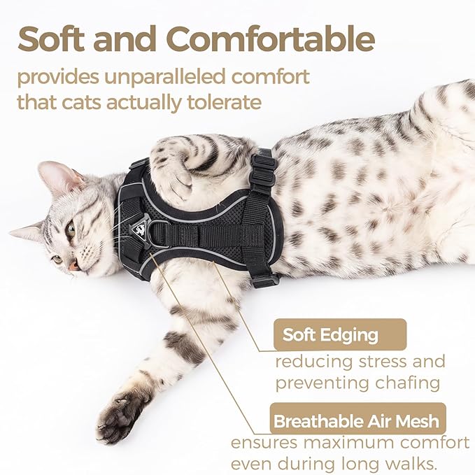 Cat Harness and Leash Set Escape Proof Tactical Large Kitten Harness Emotional Support Cat Vest, Black, L