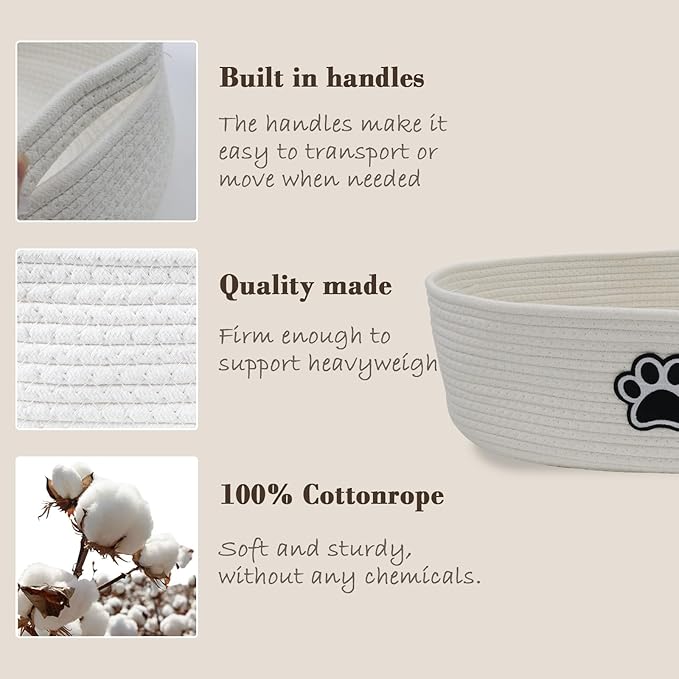 Dog Toy Box Woven Basket,Dog Toys Basket,Dogs Organization and Storage,for Puppy Leash, Blanket Food, Accessories Pet and Household Storing