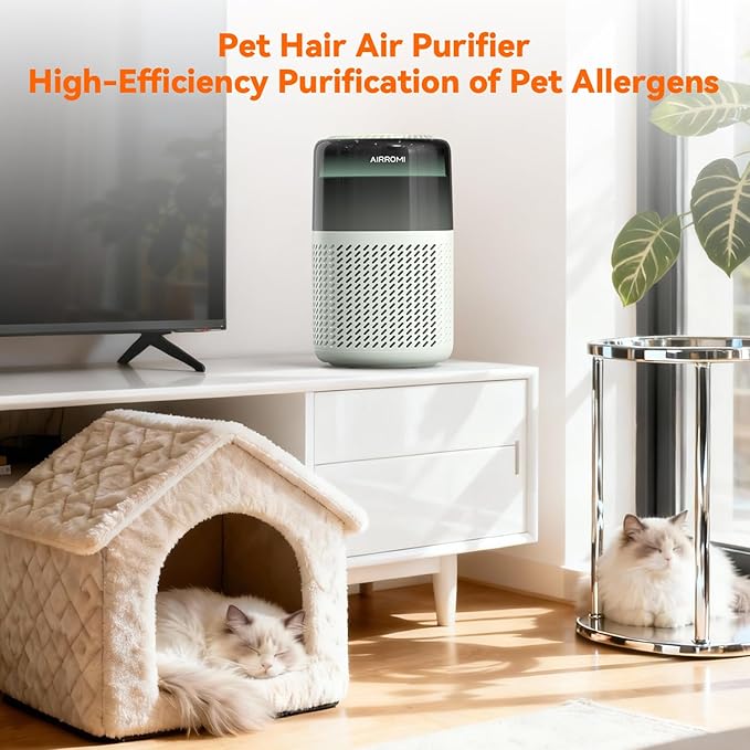 AIRROMI HEPA Air Purifier for Bedroom&Home,Pet Air Purifier for Home Pets,Removes Pet Odor,Cat Litter Smell,Dust,Smoke&Allergies,Quiet Room Air Purifier with Scents,360°Air Cleaner,A2005 Green