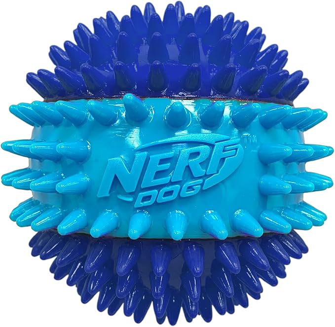 Nerf Dog 3.7in TPR 3-Part Spike Squeak Ball Dog Toy - Dark Blue/Light Blue