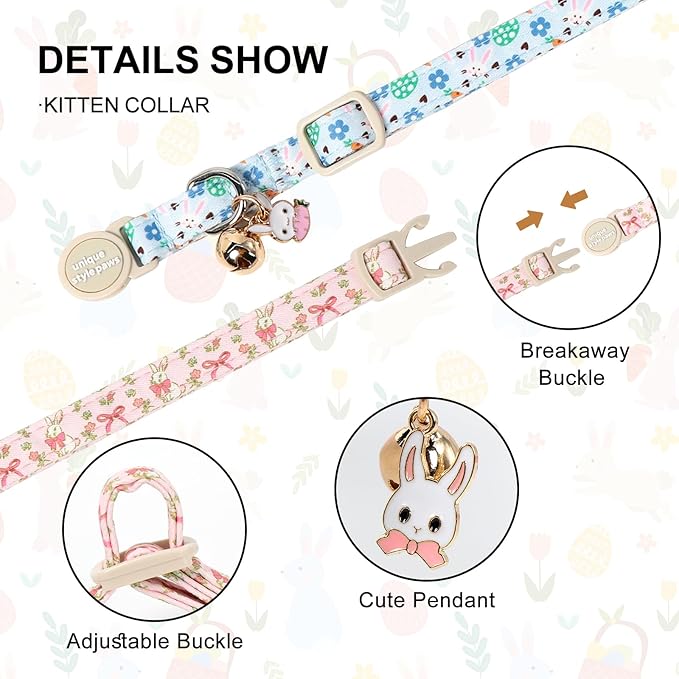 Unique Style Paws Easter Cat Collar,Easter Day Cat Collars,Blue Kitten Collar Breakaway Buckle,Adjustable Soft Cotton Puppy Collar,Ideal Gift for Boy Girl Cats
