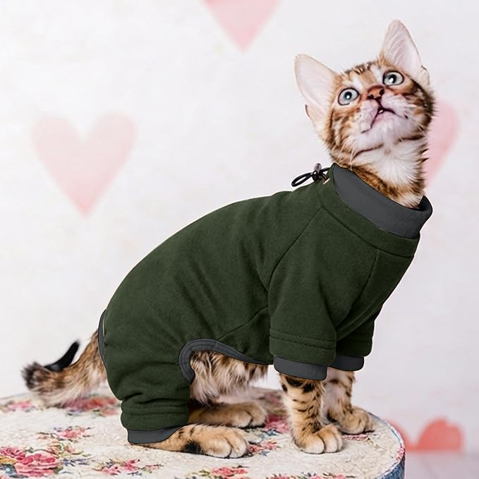 PUMYPOREITY Sticky Hair Cat Clothes, Prevent Hair Loss Cat Pajamas, Soft Cat Sweaters for Cats Only, Cat Hair Sticky Onesie, Cat Recovery Suit After Surgery, Green, XL