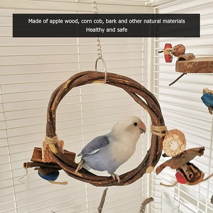 Bird Swing, Wood, Corn Cob, Non, Edible Coloring, Beak Sharpening, Anxiety Relief, Parrot Chew Toy for Boredom and Climbing (11.5x26.5x3.5cm/4.5x10.4x1.4in)