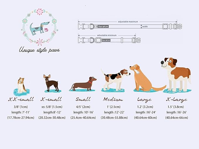 Unique Style Paws Dog Collar with Metal Buckle - Blue Plaid Collar Gift for Small, Medium & Large Dogs