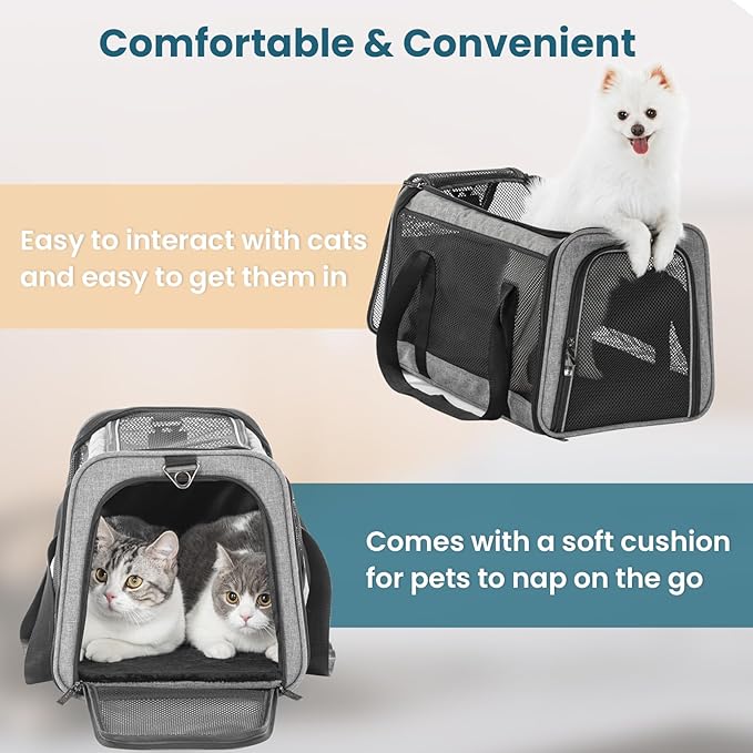 19 x 12 x 12 Large Cat Car Carrier – Roomy Escape-Proof Cat Car Seat for Safe Driving, Lockable Zippers & Safety Tether, Soft-Sided Travel Carrier for Road Trips & Vet Visits