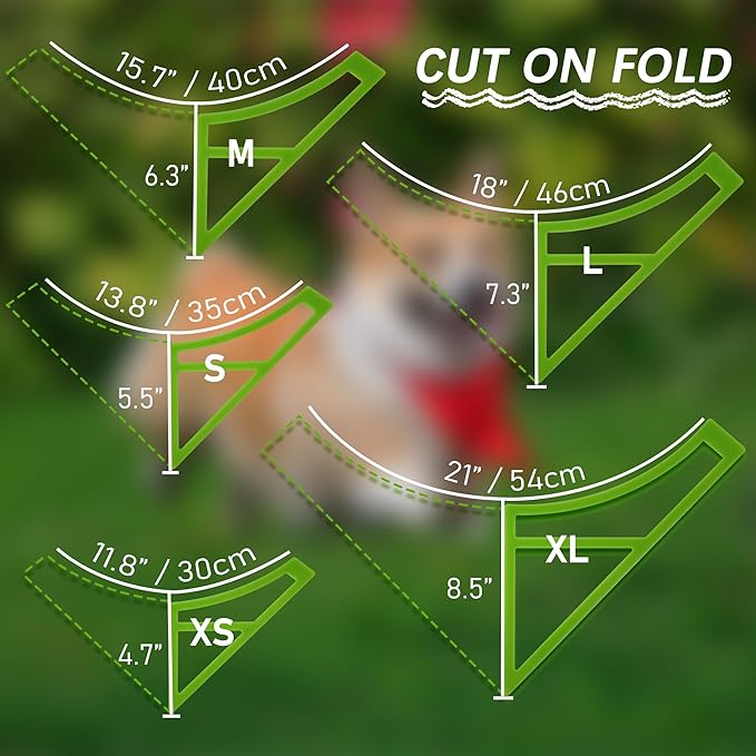 5Pcs Plastic Reversible Tie On Curved Dog Bandana Cutting Templates Set for Snap On Dog/Cat/Pet Neck Clothing, DIY Craft Ruler for Sewing Quilting Scarf for Small/Medium/Large Pets, Green