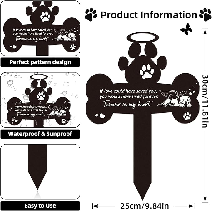 Pet Grave Markers Dog - Pets Memorial Stone Decorations Cemetery Headstones Decor Graveyard Remembrance Graveside Metal Stake Sign for Outdoors Yard