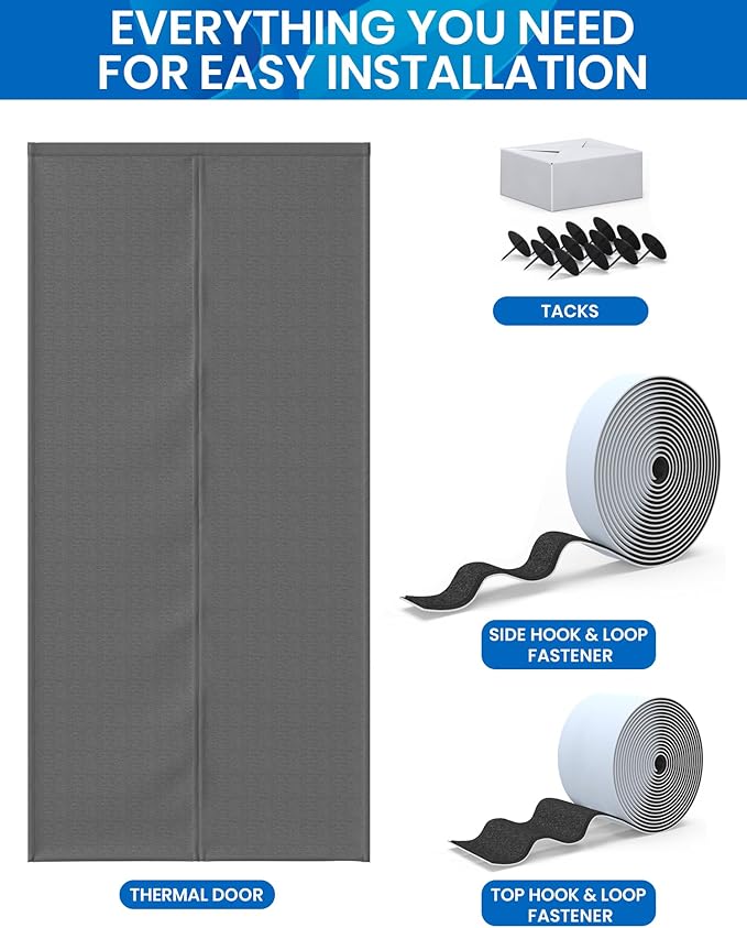 Flux Phenom Thermal Insulated Door Cover - Easy Install - Temperature Protection Barrier, Keeps Warm Air in, Magnetic Door Curtain for Winter - 40"x82"