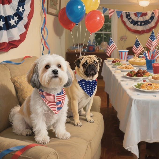 American Flag Dog Bandanas,4th of July Dog Bandana,Large Summer Triangle Patriotic Scarves for Memorial Day and Independence Day,Pet Outfits for Boys and Girls,Red,White & Blue(2PCS,Large)