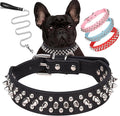 Spiked Dog Collar Soft Pu Leather Mushrooms Rivet Spike Studded Puppy Adjustable Pet Collars for Small Breeds (L, Black Set)