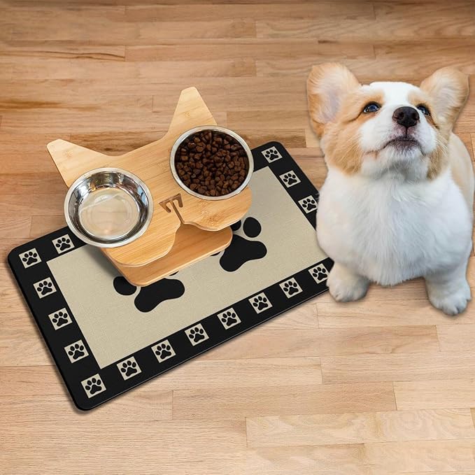 Absorbent Pet Dog Bowl Mat for Food and Water, Pet Cat Food Feeding Mat with Non Slip Rubber Backing, Dog Food Mats for Floors Waterproof, 24"x32"