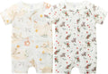 Unisex Summer Trendy 2-Pack Rompers Short Sleeve Zipped Bodysuit Infant Cotton Outfits