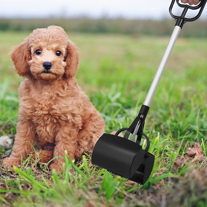 NUOBESTY Long Handle Pet Poop Scoop and Dog Litter Picker, Black Plastic Outdoor Pet Waste Cleaning Tool for Dogs and Cats, Lightweight Pooper Scooper for Yard and Travel Use Random Color