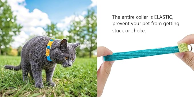 Elastic Cat Collar 2 Pack of Safety Quick Release Cat Collars with Bell Anti-Suffocation Kitten Puppy Collars(Green+Blue)