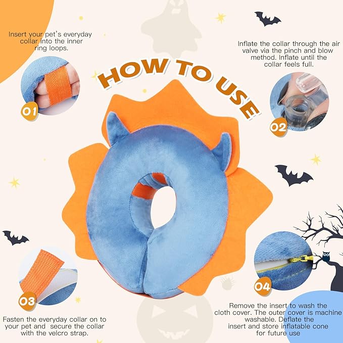 IEUUMLER Inflatable Recovery Dog Collar, Protective Donut Cone, Adjustable Soft Collar for Dog and Cat After Surgery Prevent from Biting & Scratching EU002 - Blue Demon L
