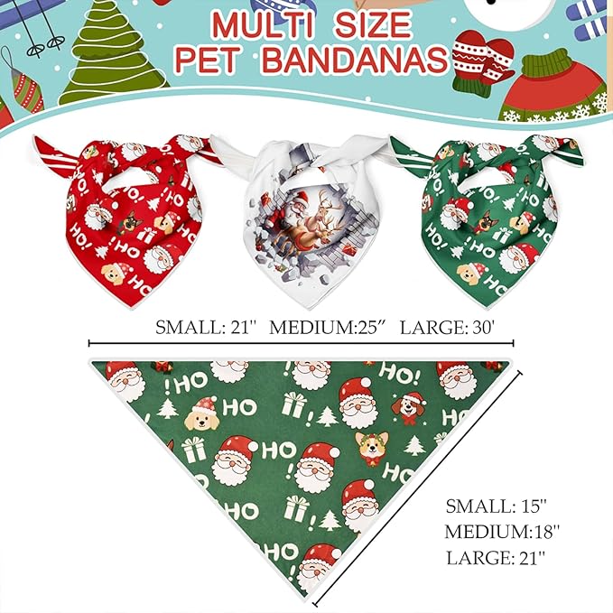 Christmas Dog Bandanas,Reflective Dog Bandana for Night Safety,Adjustable Santa Claus Dog Scarf Triangle Boy and Girl Pet Scarves for Medium Dogs,Green,M