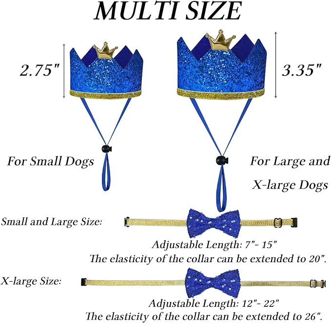STMK Dog Birthday Party Supplies, Multi Size Dog Birthday Hat with Numbers Bandana Bow Tie for Medium Large Dogs Pets (Blue, Large)