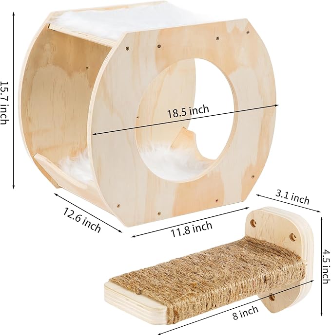Cat Shelves - 3 Steps, Wall Climbing Shelf with Plush Covered Bed, Large Cats Set