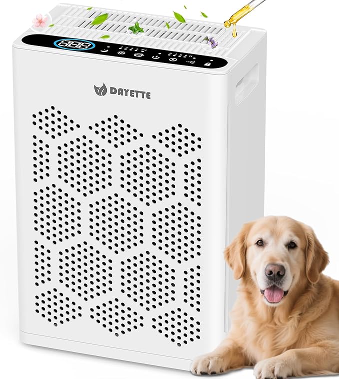 DAYETTE Air Purifiers for Home Large Room Up to 2400 Ft² with HEPA 14 Filter, Pet Air Purifier with Washable Prefilter for Bedroom with Fragrance, Air Cleaner for Smoke Dust Pets Hair Odor, White
