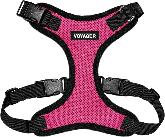 Voyager Step-in Pet Harness - All Weather Mesh, Adjustable Step in Harness for Cats and Dogs by Best Pet Supplies - Fuchsia/Black Trim, XS