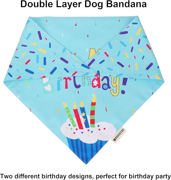 ADOGGYGO Dog Birthday Bandana Scarf and Blue Boy Pet Birthday Party Hat with Cute Bow Tie for Extra Large Dog Pet (X-Large)