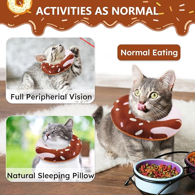 Cat Cone Collar Soft, Cat Recovery Collar for Wound Healing Cute Donut Adjustable Kitten Cones to Stop Licking Comfortable Lightweight Neck Elizabethan Collars for Cats Kittens After Surgery