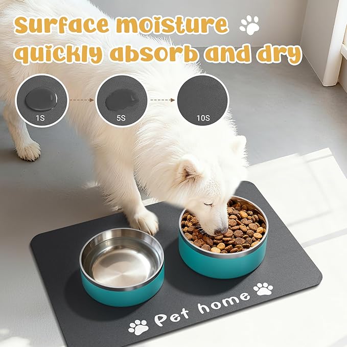 Dog Food Mat, Diatom Ooze Cat Water Mats Non Slip for Floors Waterproof and Water Absorption, Easy to Clean-Paw (15.5" H*23.5" L)