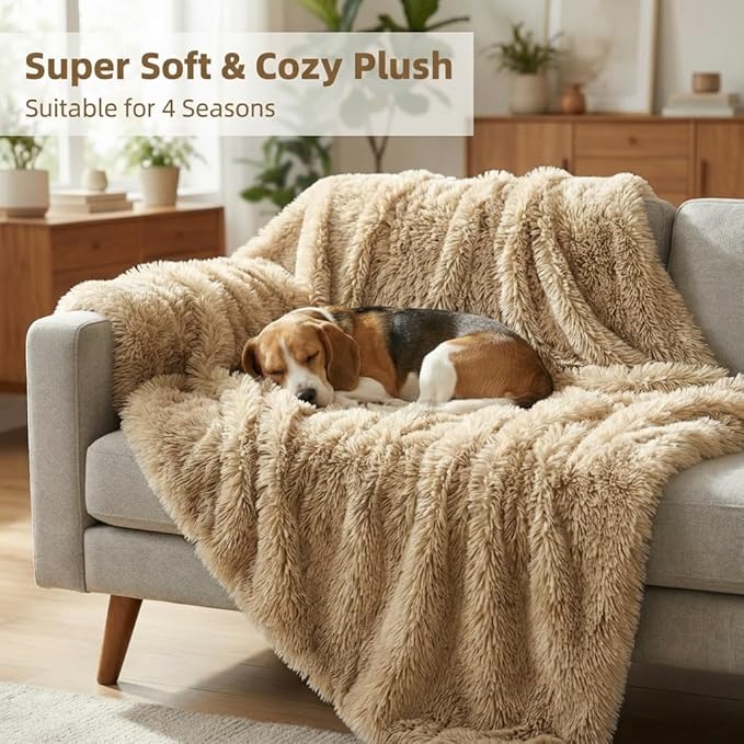 PJYuCien Dog Blankets for Large Dogs Washable - Fluffy Fuzzy Cat Blanket for Couch, Puppy Throw for Furniture with Polyester Fleece, Super Soft Plush for Pet Kitten Doggy, Brown, 60" x 80"
