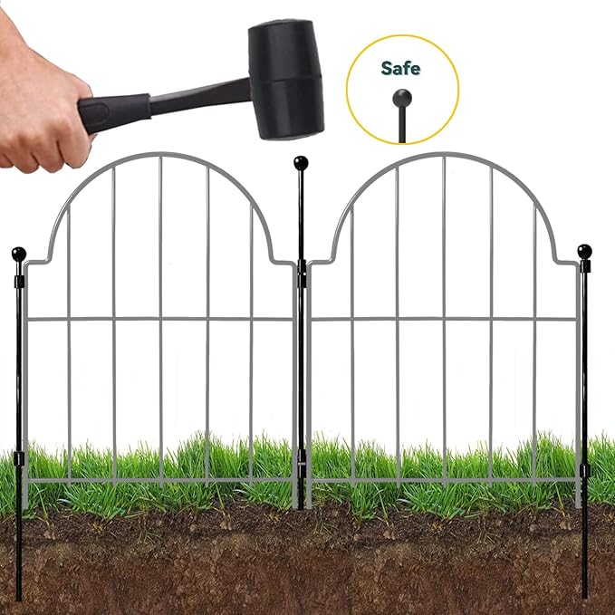 Garden Fence, 17in(H) x 27.5 ft(L) Arched Rustproof Metal No Dig Fence Garden Fence Border,Ground Stake Animal Barrier Fence for Rabbit Dog, Outdoor Landscape Decor for Yard & Patio,25 Pack