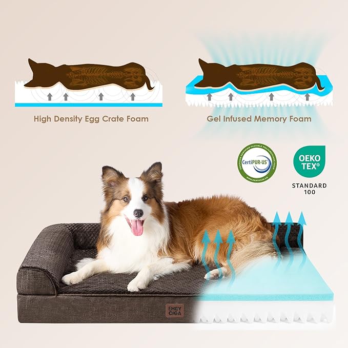 EHEYCIGA Extra Large Dog Bed Othorpedic, Memory Foam XL Dog Bed with Washable Removable Cover, Waterproof Pet Sofa Couch XLarge Size Dogs with Nonskid Bottom, 44x32x6.5, Brown