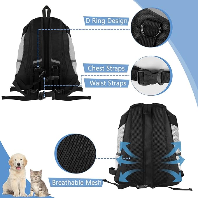 SMONT Dog Backpack Carrier Pet Lightweight Dog Carrier Backpack Small Dog Front Backpack Breathable Dog Carriers for Small Dogs with Safety Belt for Outdoor Hiking Travel Use S (2-7 lbs) Black