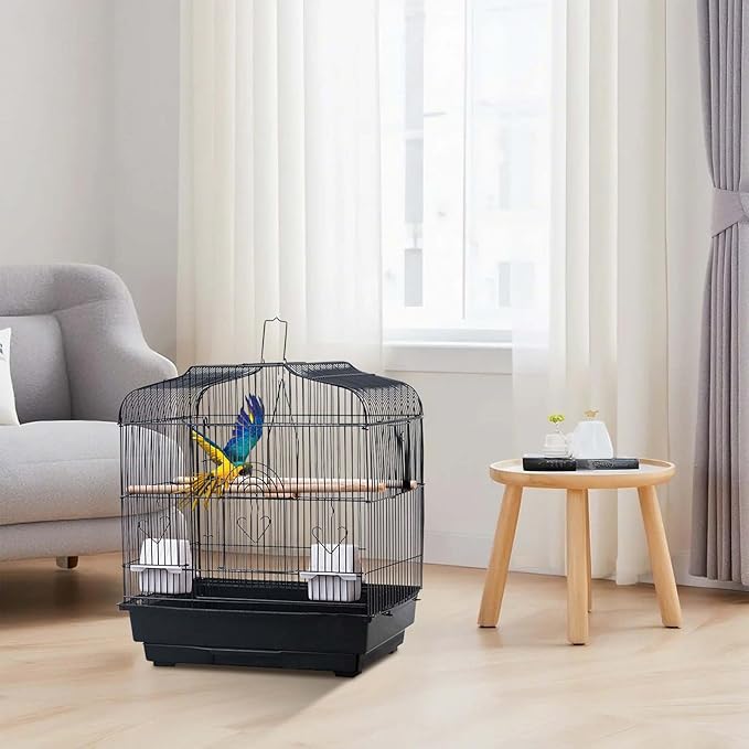 TrailBlaze 20.5Inch Bird Travel Cage with Handle, Metal Bird Carrier with Food Container, Wooden Perch & Pull-Out Tray, Portable Birdcage for Small Parrots Lovebirds Canaries Cockatiels Conures