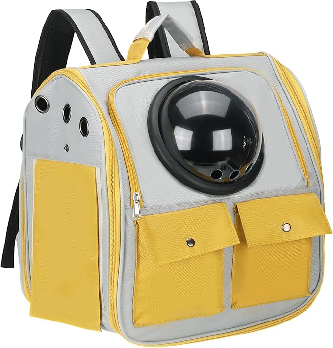 Pet Backpack Carrier, Portable and Ventilated, Oxford Cloth, Dogs Cats and Small Animals Travel Bag 12.99", (Yellow, 1 Pcs), Intended for Hiking/Camping/Traveling
