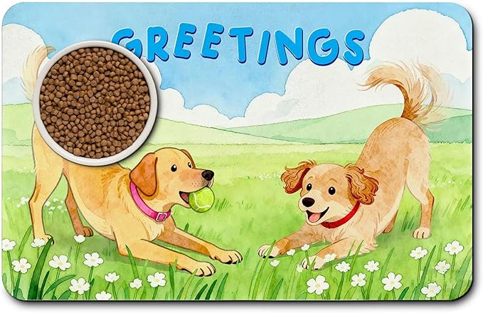 Dog Food Mat for Floors Absorbent, Pet Food Mat, Dogs Greetings Quick Dry Dog Bowl Mats for Food and Water, Non-Slip Cat Pet Feeding Mats for Floor Placemats 12"x20"