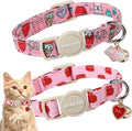 ARING PET 2 Pack Valentine's Day Cat Collars-Cute Heart Cat Collar Breakaway with Bell&Pendant, Adjustable Valentine Kitten Collars with Safety Buckle for Girl and Boy Cats