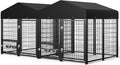 2PCS Dog Kennel Outdoor, Outside Dog Kennel with Roof & Swivel Feeders/Removable Doggy Door Allow Connecting Your Dog House, Heavy Duty Dog Run Pen Yard for Medium/Large Dogs (5'Lx5'Wx5'H)