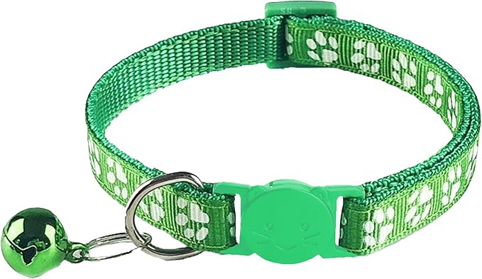 2 Pack Breakaway Cat Collars with Bells, Reflective Design and Claw Print Design, Safety Buckle, Adjustable 7.5-12.5 Inches for Kittens & Cats (Green)