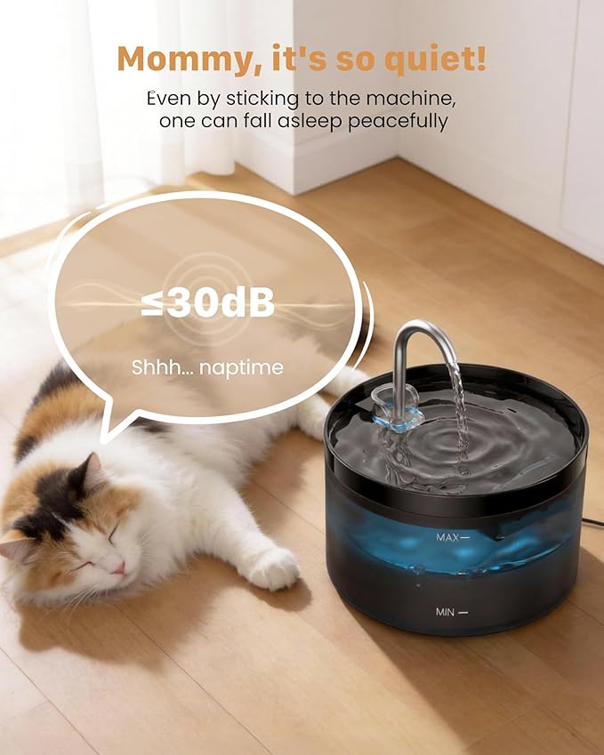 Cat Water Fountain Pet Fountain: 67oz/2L Cat Water Dispenser - Black Pet Dispenser - Faucet Dog Bowl - with 6 Filters + 3 Sponges - GIOTOHUN