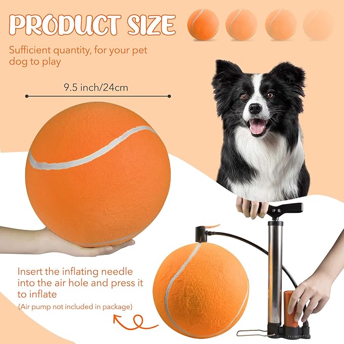 susu & wuwu Giant Tennis Ball for Dogs Yellow Big Tennis Ball for Dog Birthday Gift 9.5" Pet Toy Balls for Small/Medium/Large Dogs