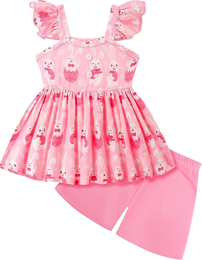 Toddler Baby Girls Summer Clothes Outfits Ruffled Sleeve Dinosaur Shirt Leopard Tops and Shorts Pants Sets 2PCS